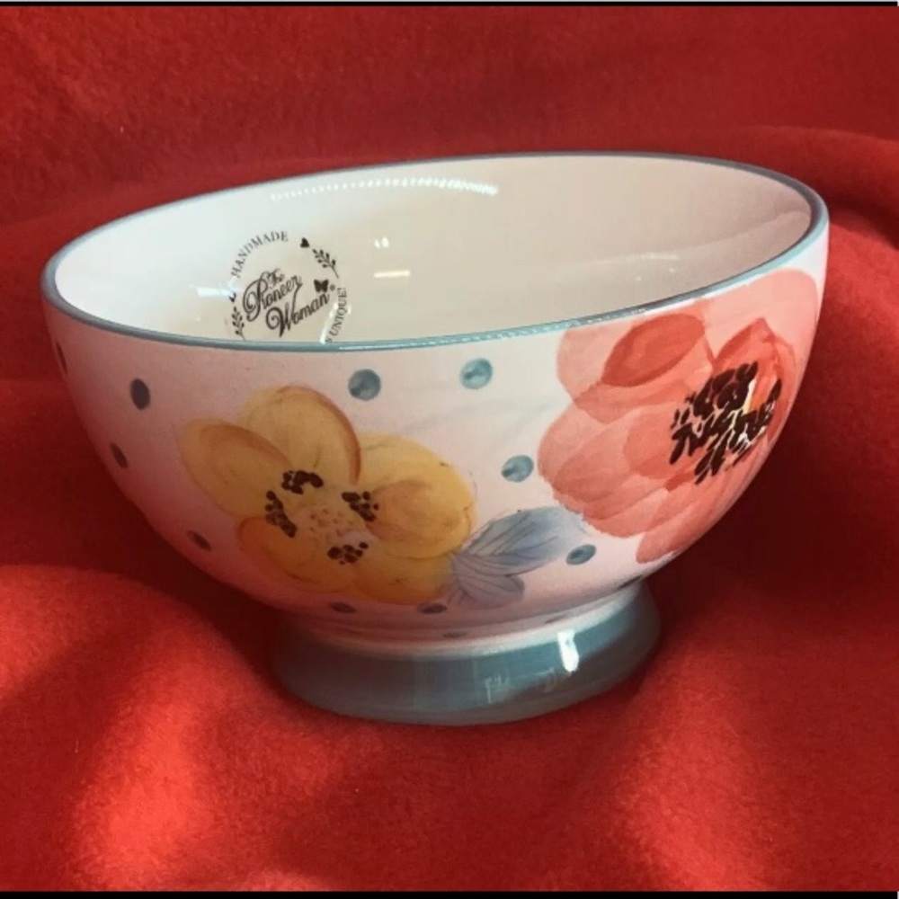 The Pioneer Woman Bloom Dots Turquoise Footed Bowl